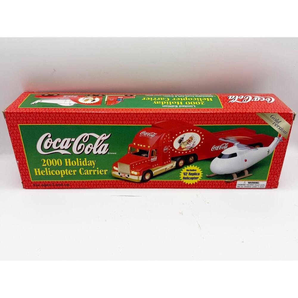 Coca-Cola Toy 2000 Holiday Helicopter Carrier 15in Red Retro Working Lights NIB